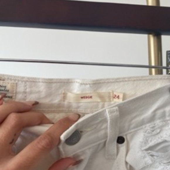 Distressed White High Waisted Levi Wedgie Jeans - Picture 3 of 5